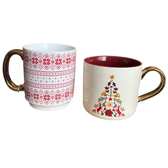 NWT PAIR Complementary Ceramic Holiday Mugs Christmas Winter Scandinavian Hygge - Picture 3 of 16